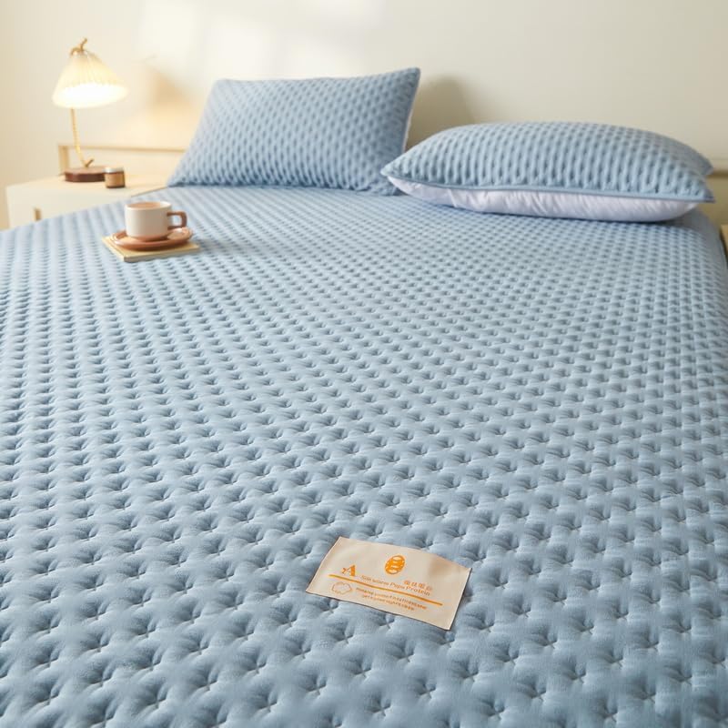 Mattress Protector, Cooling Mattress Pad Cover Smooth Soft Breathable Noiseless Bed Pad Topper for Home, Bedroom, Hotel, 11'' Deep Pocket (Blue,Queen 60"x80")