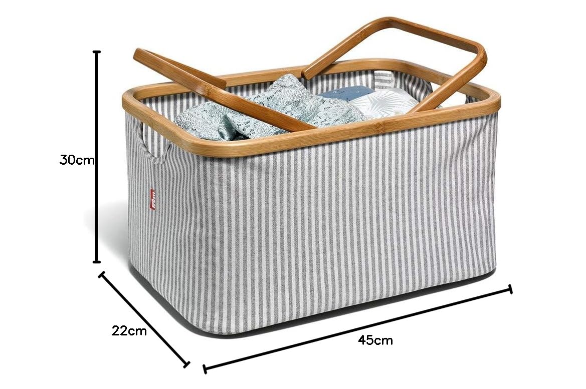 Prym - Prym Segeltuch und Bambus (45x30x22cm) Grau/Weiß Gestreiftes Design Falten und Korb speichern - 1 Stück