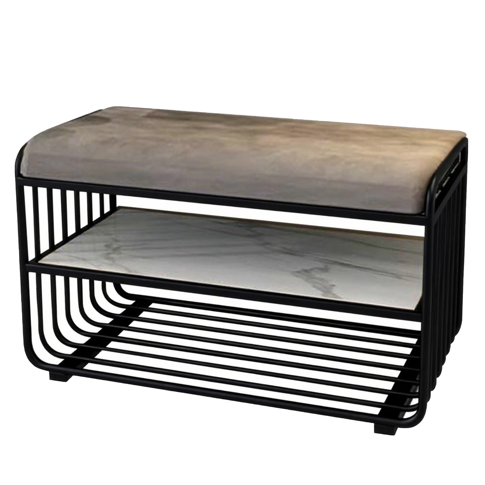 LWJSOCP Compact 2Tier Shoe Bench with Cushion & ShelfMultiPurpose Entryway Shoe Rack for Hallway Living Room BedroomIron e Gray 31.49in/80cm