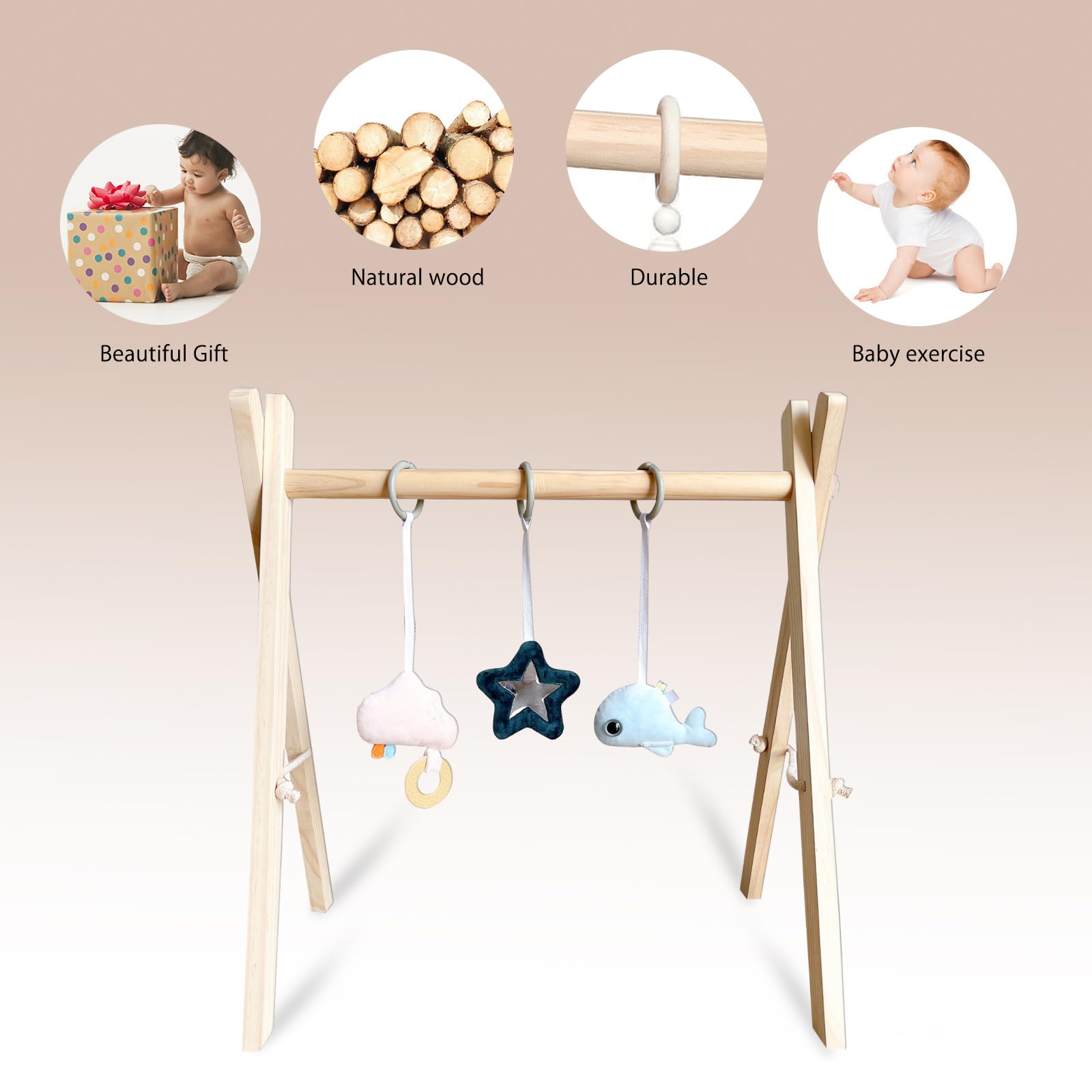 Caudblor Juguete Trapezoidal de Madera para Bebé, Rompecabezas para Gimnasio con Colgante, Decoración y Juguete Activo para Habitación Infantil
