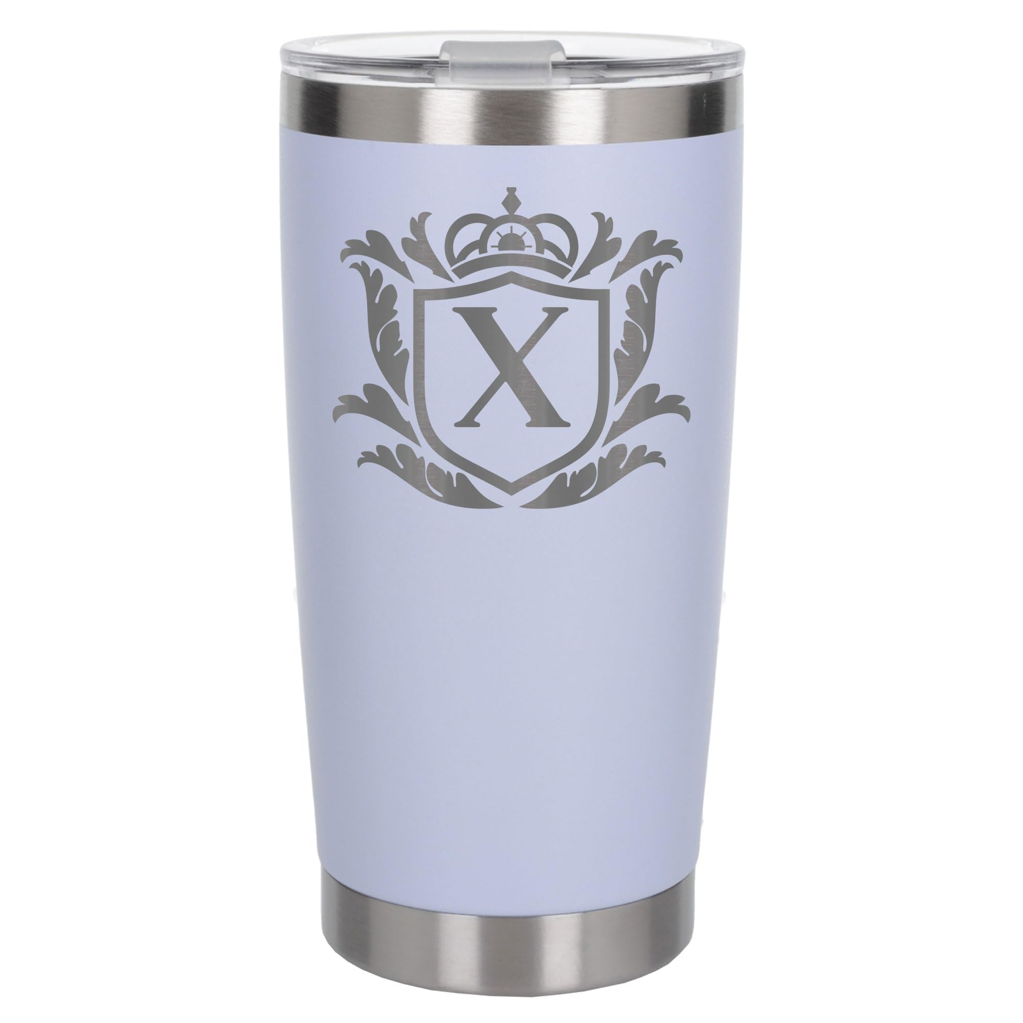 Customised Gifts 500ml Engraved Shield Initial Monogram Insulated Personalised White Travel Mug for Men and Women - Personalised Initial Coffee Travel Mug for Hot and Cold Beverages, Letter X