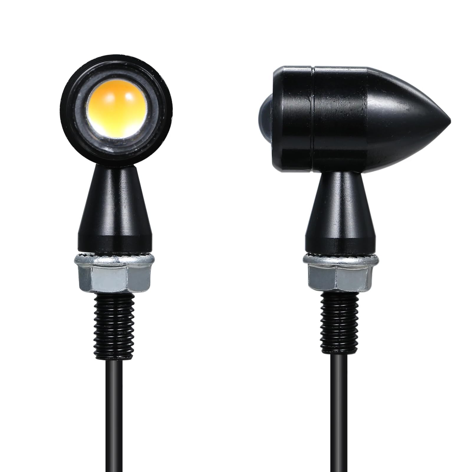 GH GENERIC HUB Pack of 2 Retro Bullet Shape Amber Indicator Lights Universal Mini LED Motorcycle Turn Signal Waterproof Lights Steer Lamp Flasher