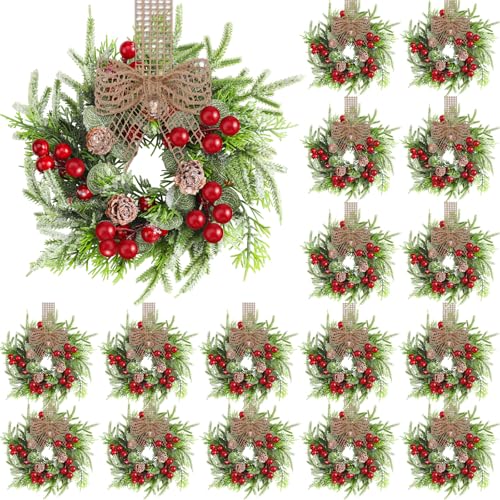 Dingion 18 Pcs Small Christmas Wreaths for Cabinet Kitchen Decor