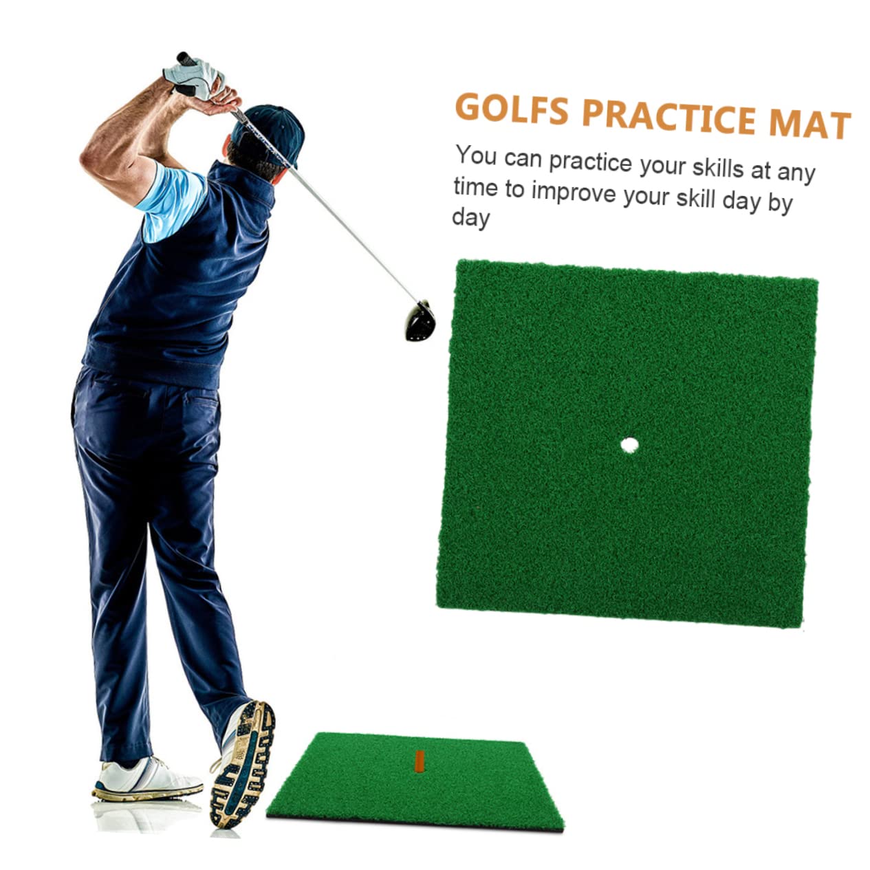 JOINPAYA 2pcs Golf Hitting Mat Stimulation Grass Practice Pad Golfing Training Aid Golf Practice Equipment for Skill Improvement