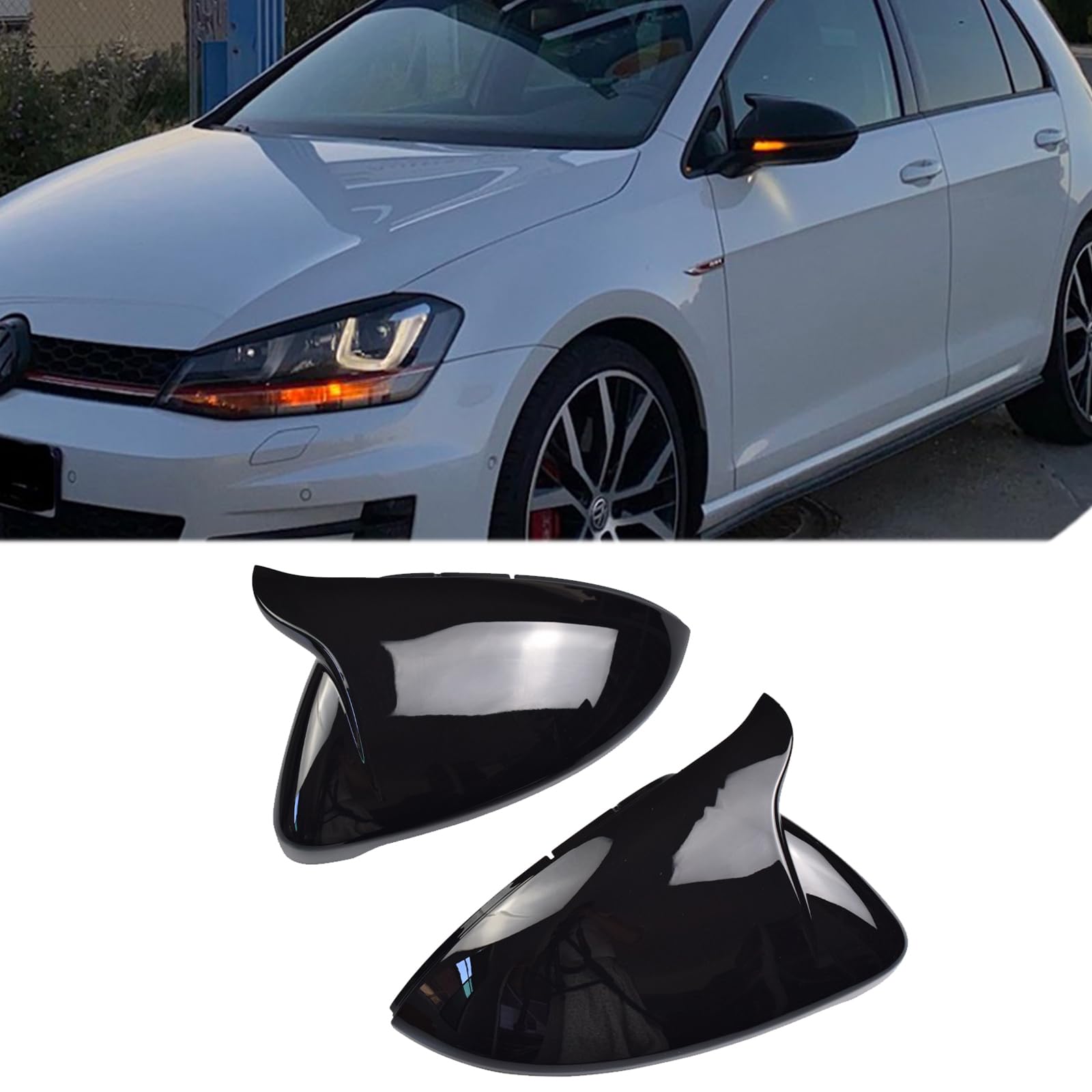 1 Paio Copri Specchietti Retrovisori Auto per VW Golf 7 MK7 7.5 | Tappi per VW Golf 7 MK7 7.5 GTD R GTI GTE VII Wing Cover Variant Alltrack Sportswagen 2013 2019（nero lucido）