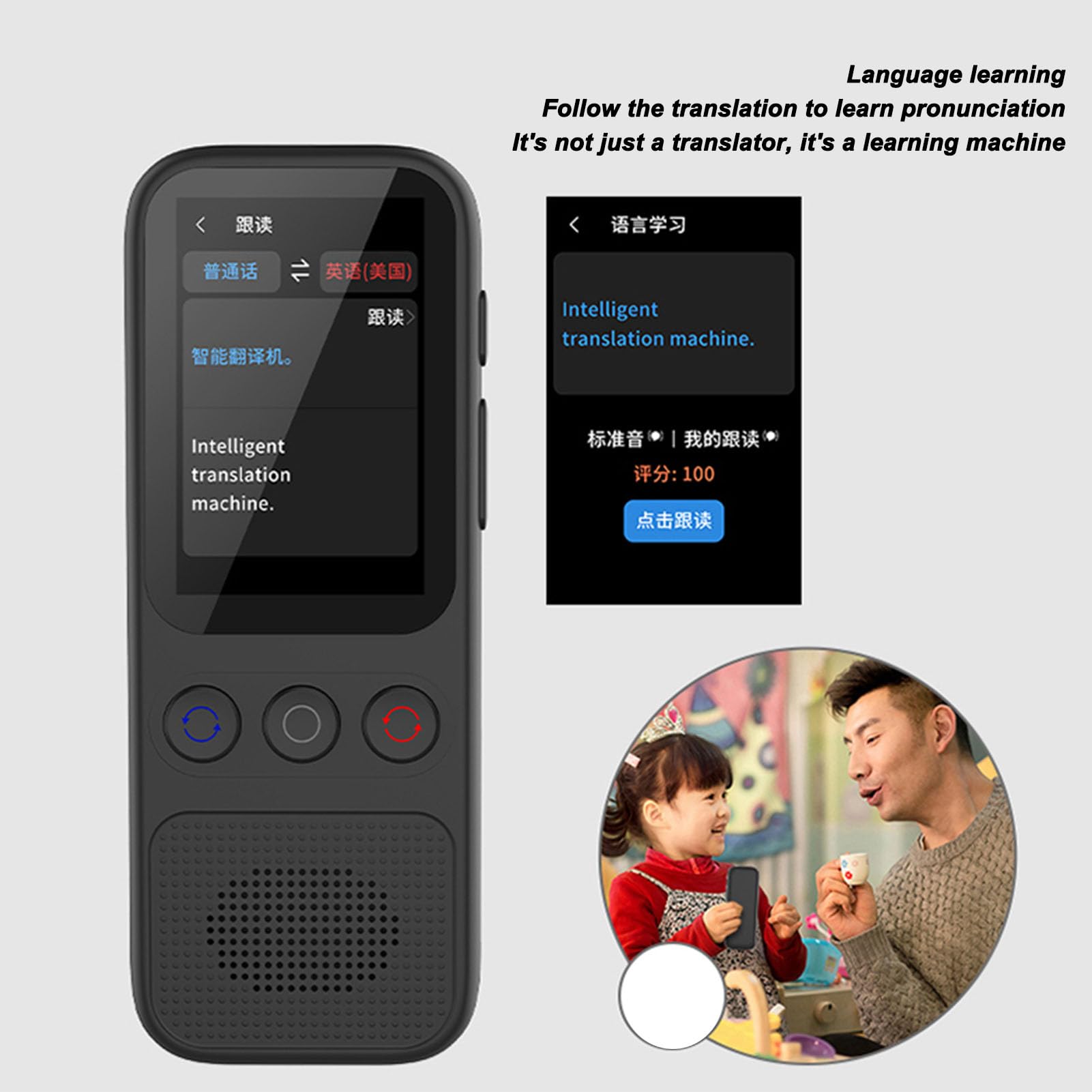 Traductor de Voz Fuera de Línea en Línea 138 Idiomas Dispositivo de Traductor de Lenguaje de Grabación WiFi para Familias Multilingües [Azul]
