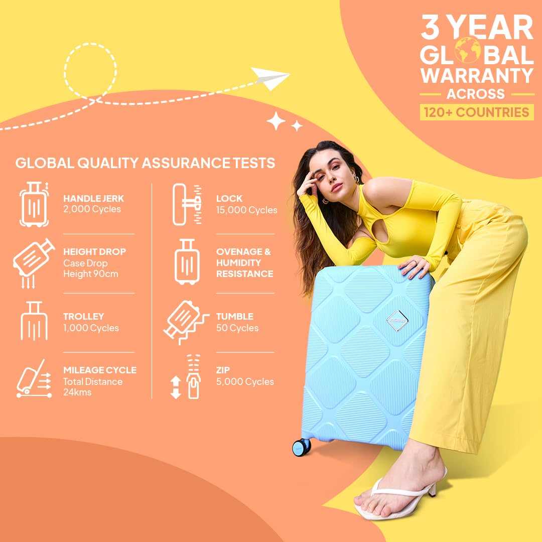American Tourister Polypropylene (pp) Instavibe 68 Cm Spinner Trolley Bag for Travel Medium Suitcase with Mounted TSA Lock,Flexi Packing Straps,and Side Hooks for Men & Women - Sky Blue,Hard 1