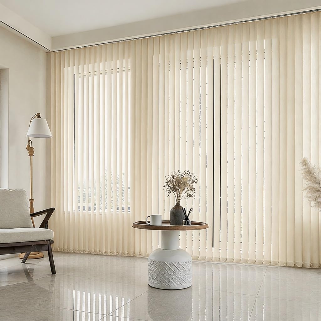 Vertical Blinds Beige for Sliding Doors, Room Darkening Window Vertical Shades 78" 83" 88" 92" 102" 108" Cordless Living Room Privacy Slats, Smooth Gliding Track System(35" W x 64" H)