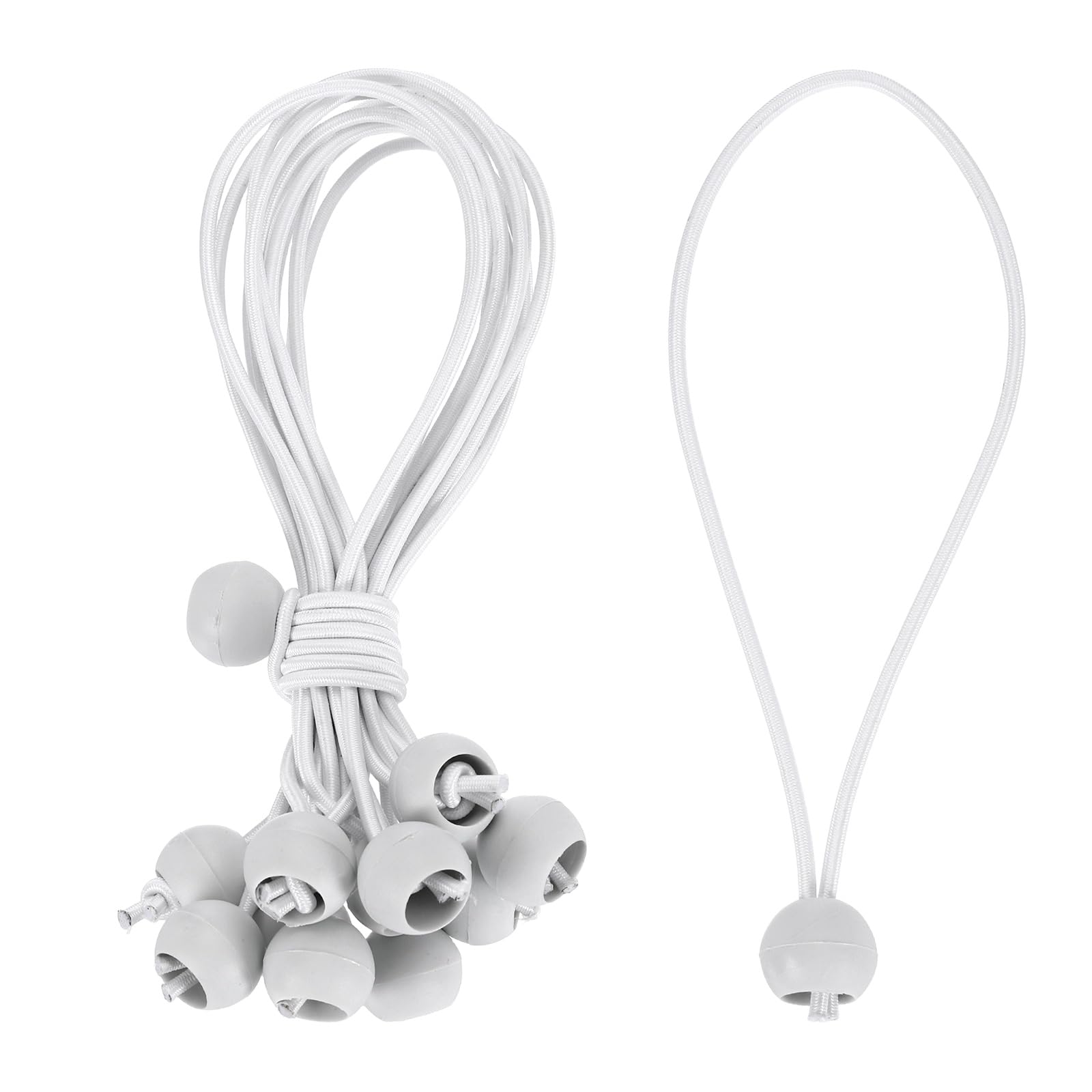 PATIKIL Lot de 50 tendeurs à boule de 20,3 cm avec boules pour auvent, bâche, cordons, pour camping, abri cargo, poteaux de tente, blanc