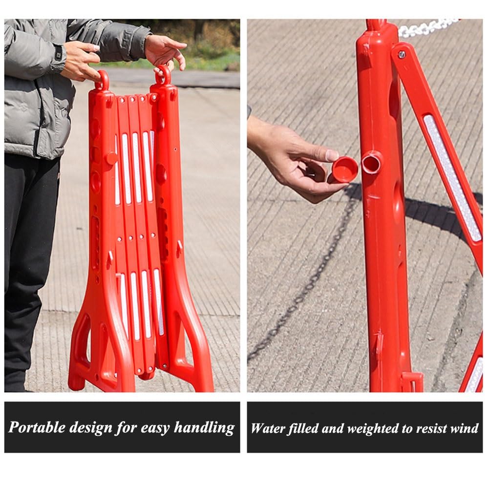 Genérico Barrera de Seguridad portátil y Extensible - Valla de tráfico retráctil rellena de Agua, Barrera de plástico para Exteriores para Control de multitudes y Seguridad - Roja, Ideal para Eventos