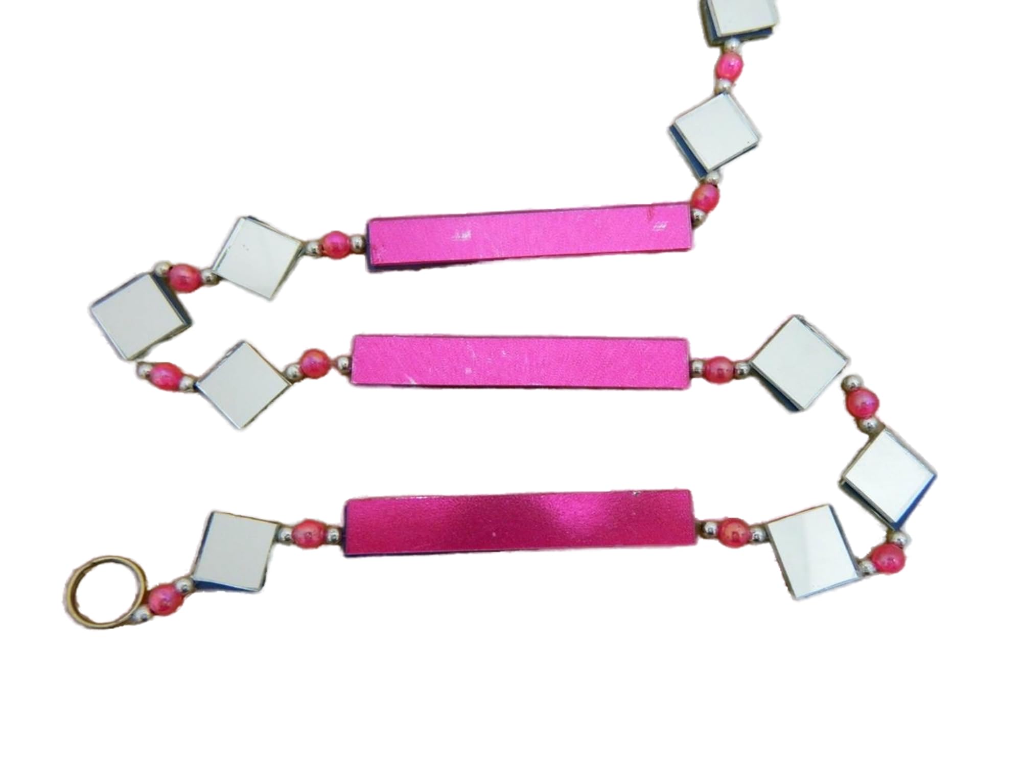 Set of 3 Pink Mirror Suncatchers, 1.5m Long - Handcrafted, Colourful Glass Garden Decorations - Handmade, Hand-Painted Garden Hanging Ornaments - Shiny Sun Catchers for Windows