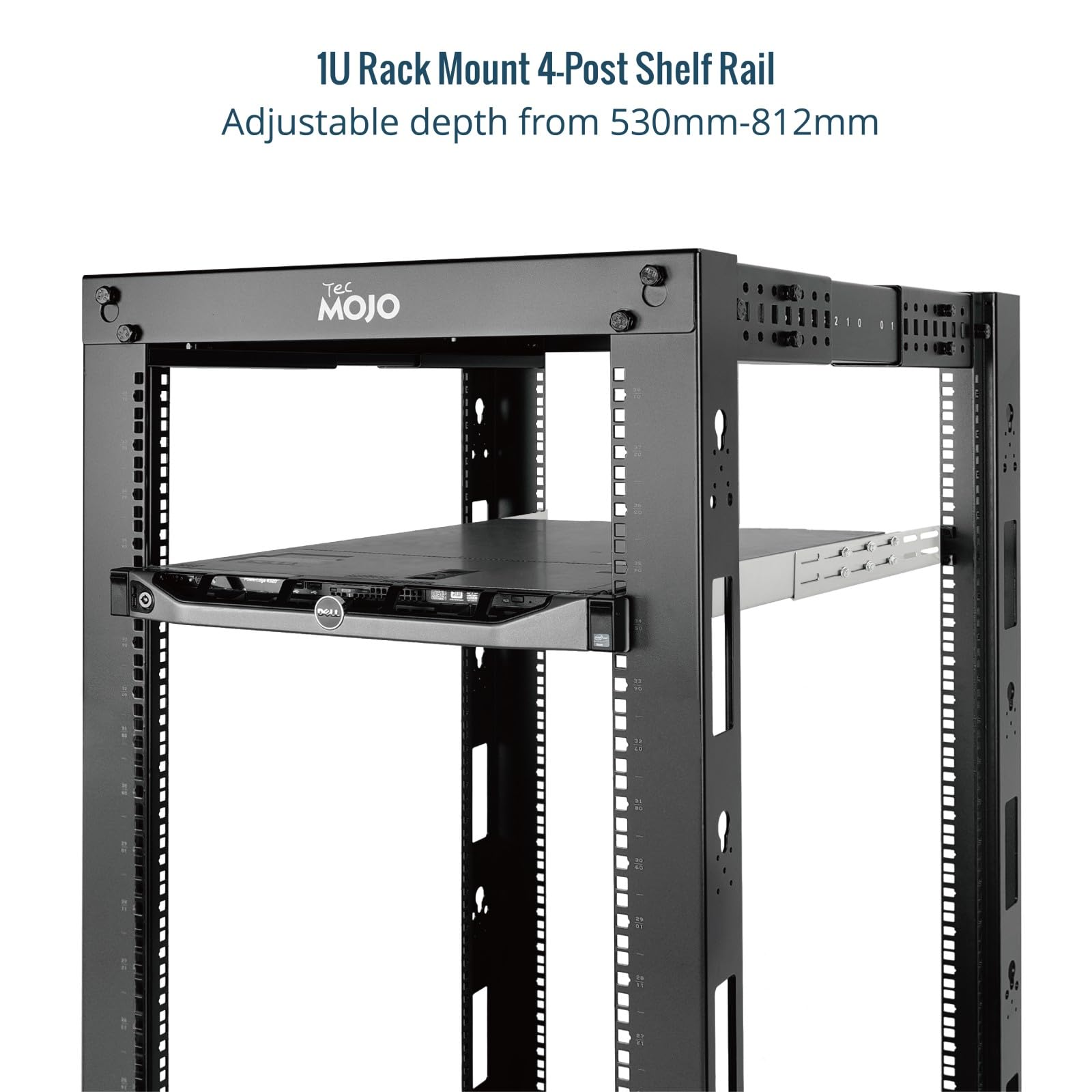 Tecmojo 1U Rieles para Rack de Servidores, 4 Postes, Rieles Deslizantes para Montaje en Rack con Profundidad Variable Ajustable de 530mm a 812mm, Capacidad de Carga 100kg, Plateado