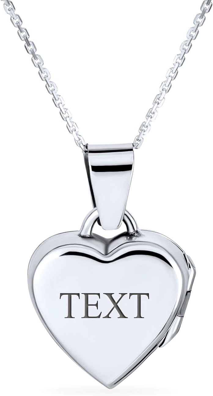Bling Jewelry Small Personalized Vintage Style CZ Carved Floral Flower Initial Heart Shape Photo Locket For Women Teens Hold Pictures .925 Sterling Silver Lockets Necklace Pendant Custom Engraved