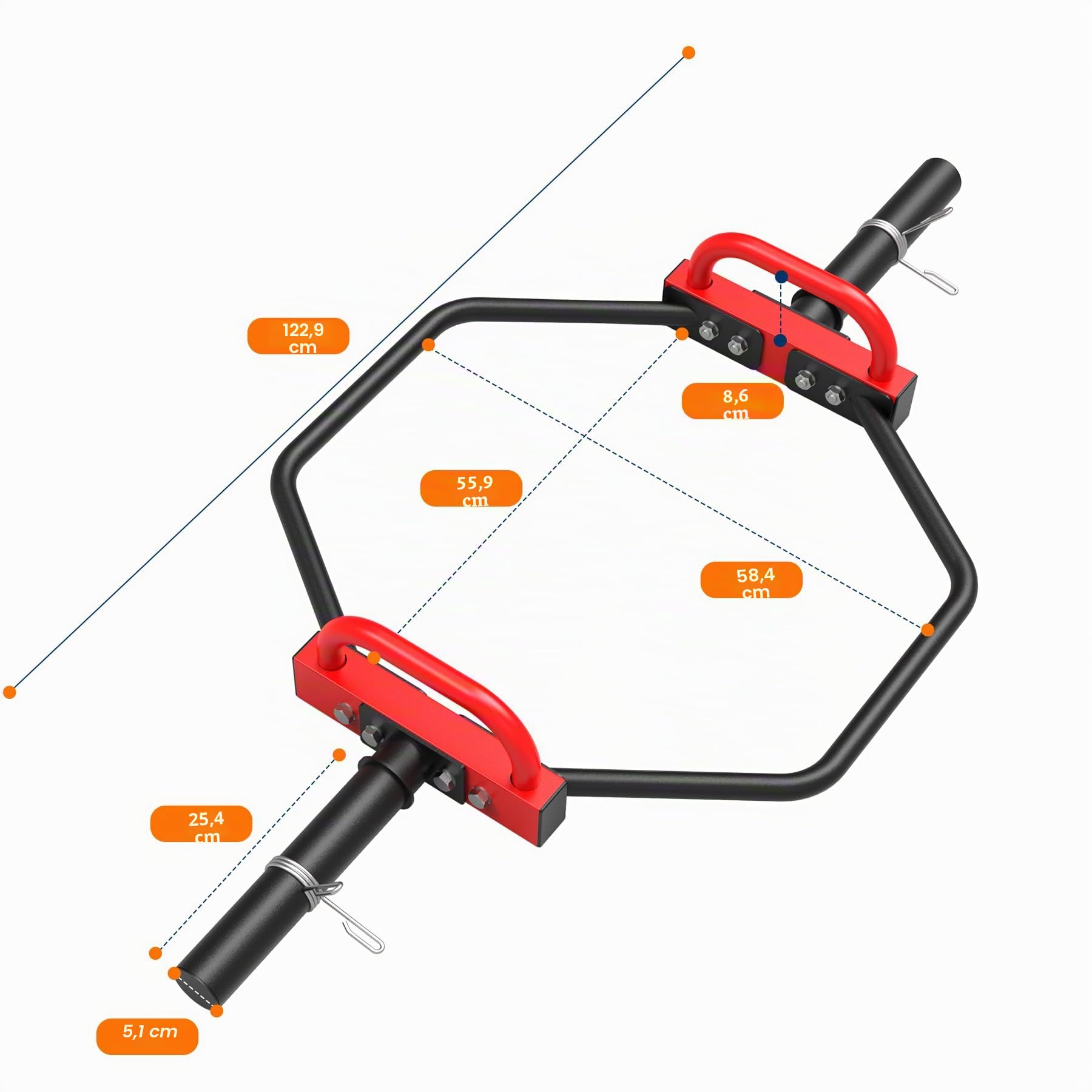 JX FITNESS Barra olimpica da 5 cm, barra esagonale per squat, da 124 cm, per squat, flessioni, esercizi di spalla, passeggiate agricole, capacità di 180 kg, per allenamento a casa e palestra
