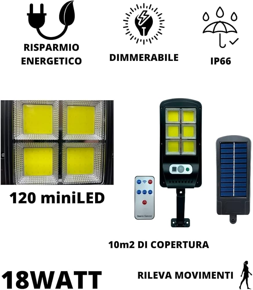 MOKEKA Lampione Solare Esterno LED - Con Sensore Movimento, 3 Modalità, IP65, Per Giardino E Terrazzo