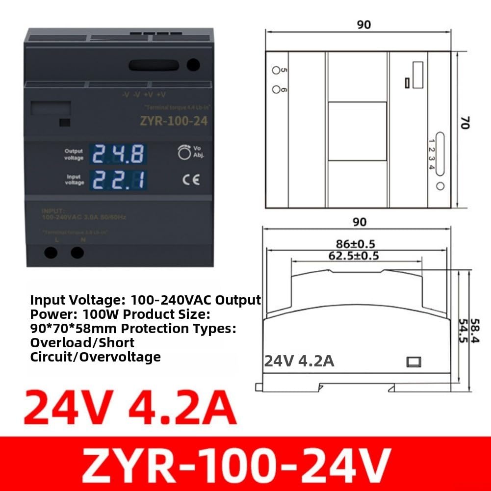 Schaltnetzteil 100W 12V 24V Digital Display DIN Rail(24V)