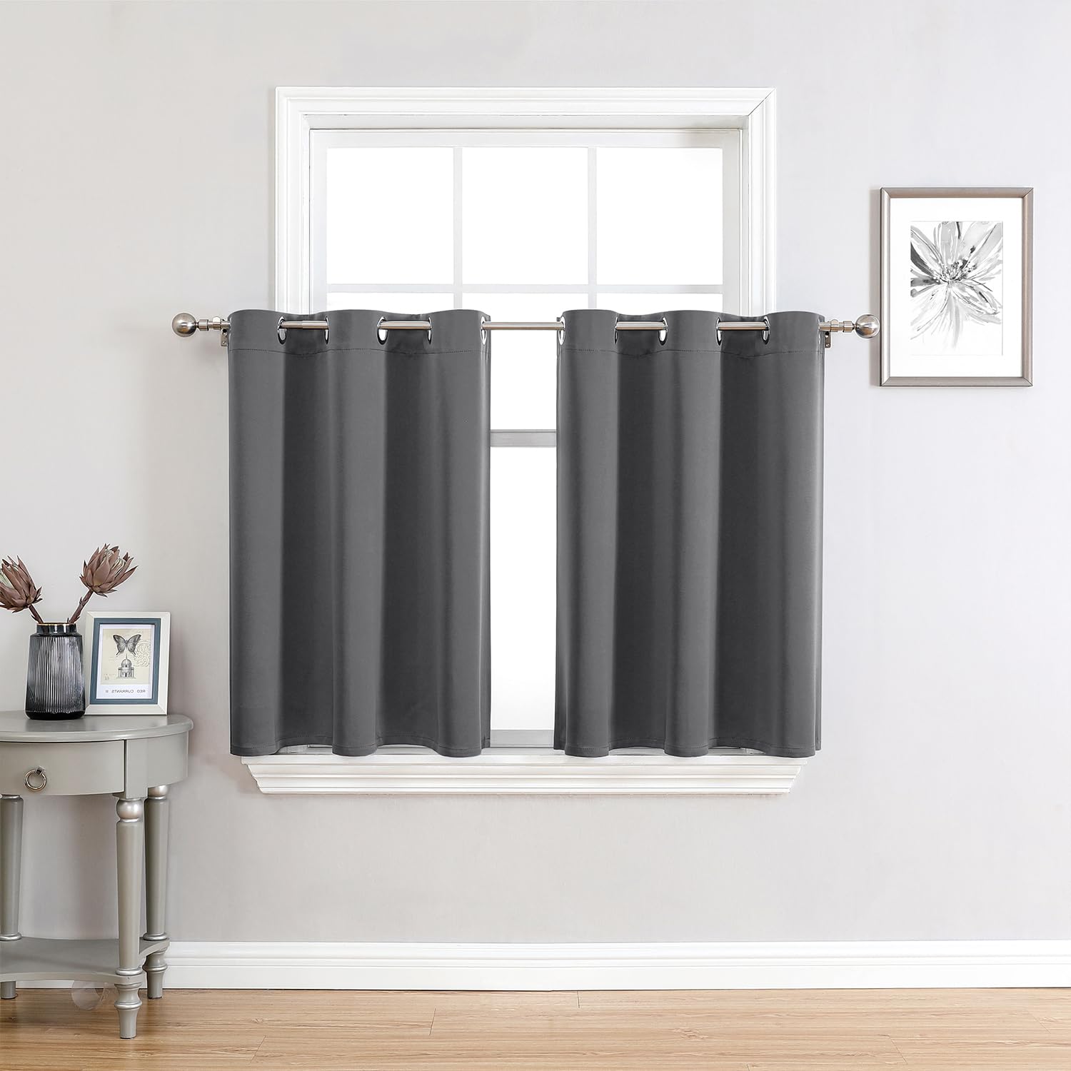 ChrisDowa Small Blackout Curtains for Kitchen and Bedroom 36 Inches Long | 2 Panels Set, Thermal Insulated, Room Darkening, Grommet, Short Window Drapes, for Living Room, Grey, 52 x 36 Inch
