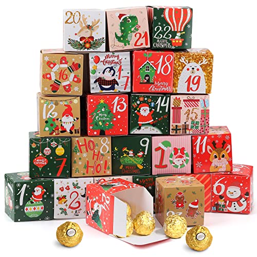 Calendrier de l'Avent Boites, 24 boîtes à oreillers du Calendrier de l'Avent,comprenant 24 boites en carton de Noë,pour les loisirs créatifs, petits objets faits maison pour le calendrier de l'Avent Cover