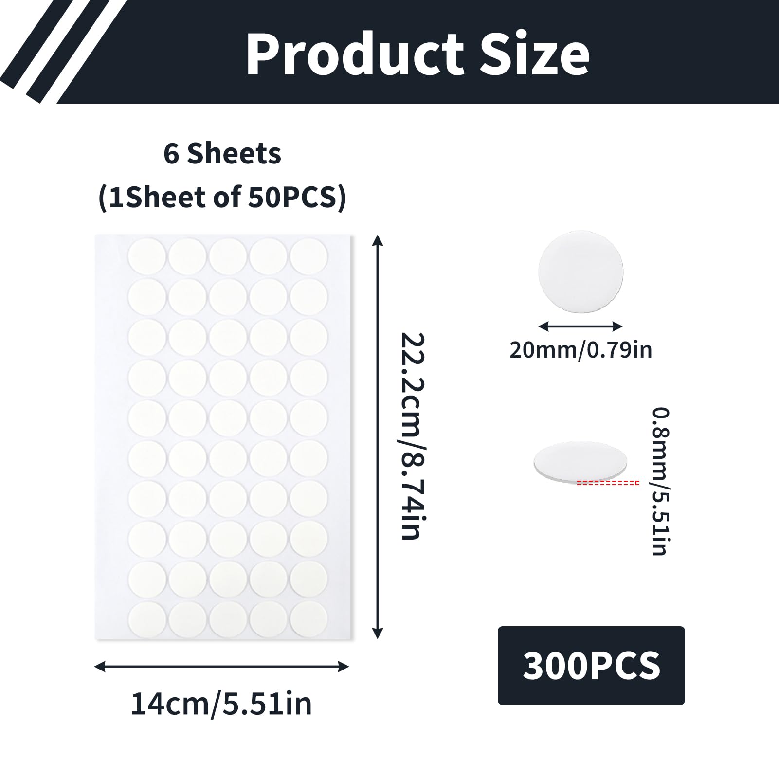 300 Stück Doppelseitige Klebepunkte, Transparente Doppelseitige Klebepunkte 20 mm Wasserdichte Runde Klebepads Stark Haftend für DIY Basteln Dekoration Glas Wand Montage Rückstandsfrei