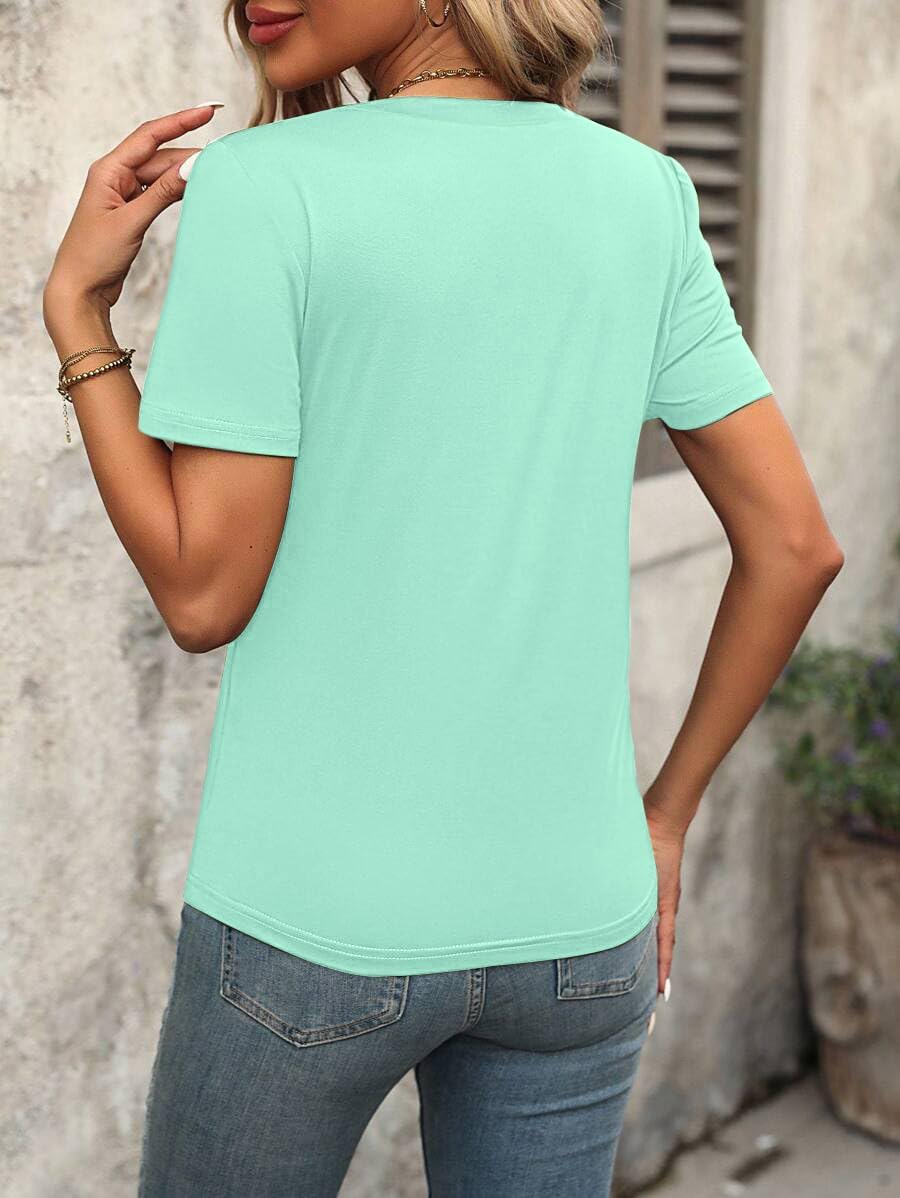 Womens Tops V Neck T Shirt Shoulder Pleated Blouse Business Clothes Fashion Outfits Spring Summer Essentials 2026 - Image 2