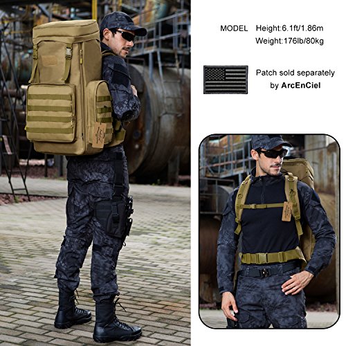 Arcenciel Hiking Daypacks 70-85L Tactical Travel Backpack Molle Rucksack Large Capacity Outdoor Bag For Travelling Trekking Camping Hunting - Rain Cover Included (Coyote Brown) #TOP6
