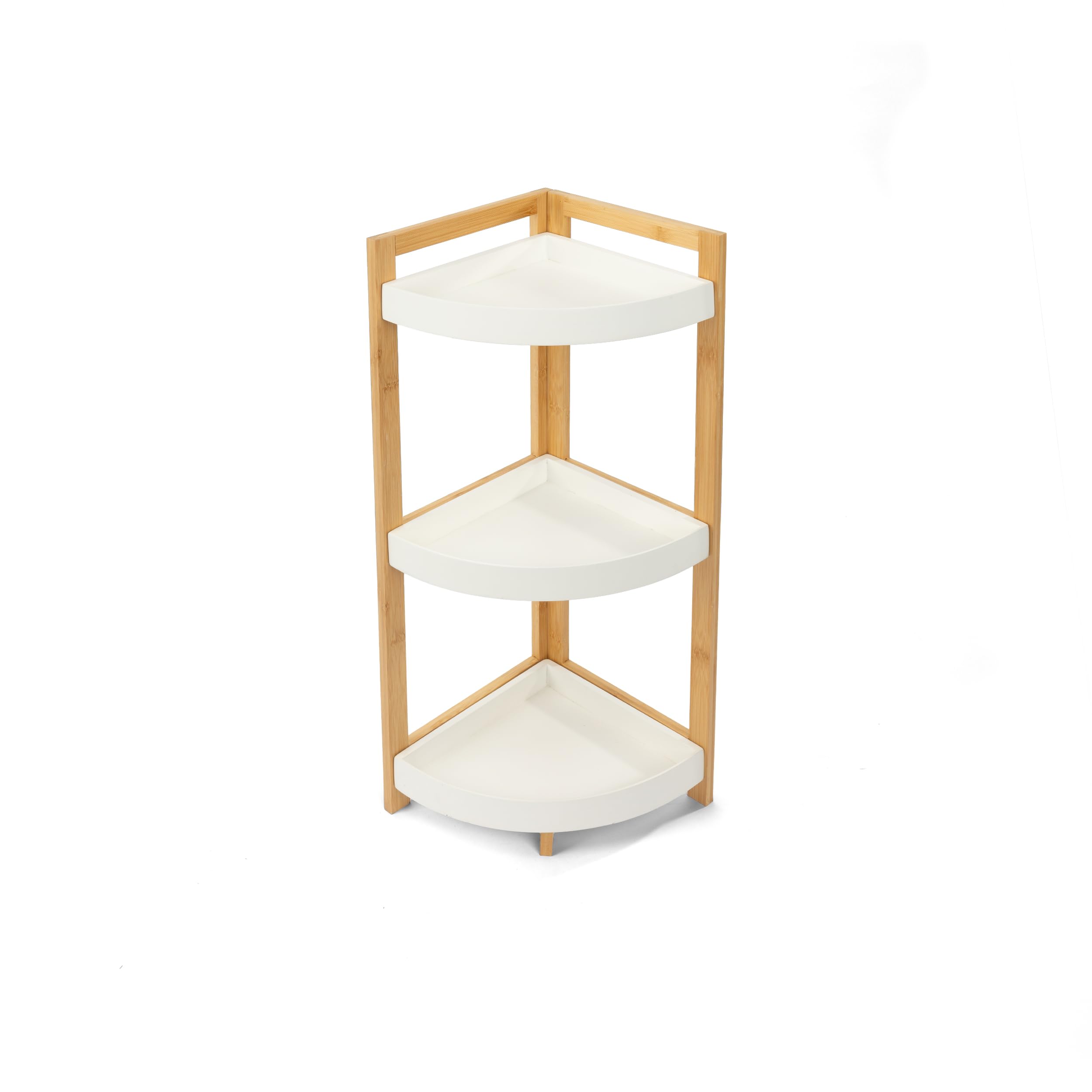 BESCH Estante Esquinero de MDF de 3 Nivel con Marco de Bambú para Baño, Salón, Dormitorio - Organizador Multifunción 70x24x24cm Color Blanco