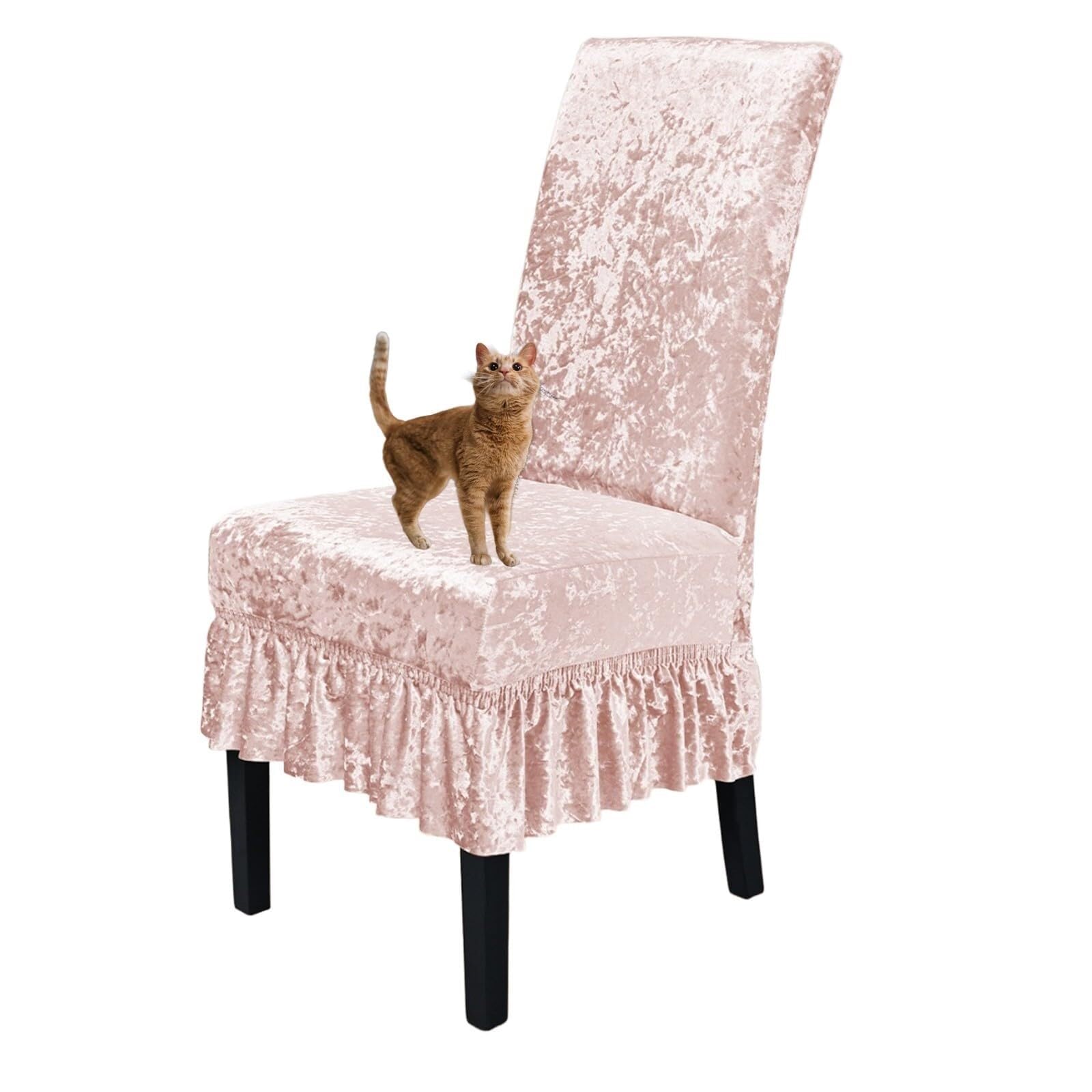 NMVAWIPT 2 Pack Velvet Dining Chair Covers With Skirt, Stretch Polyester Spandex Slipcovers, For Room Restaurant Banquet(10#)