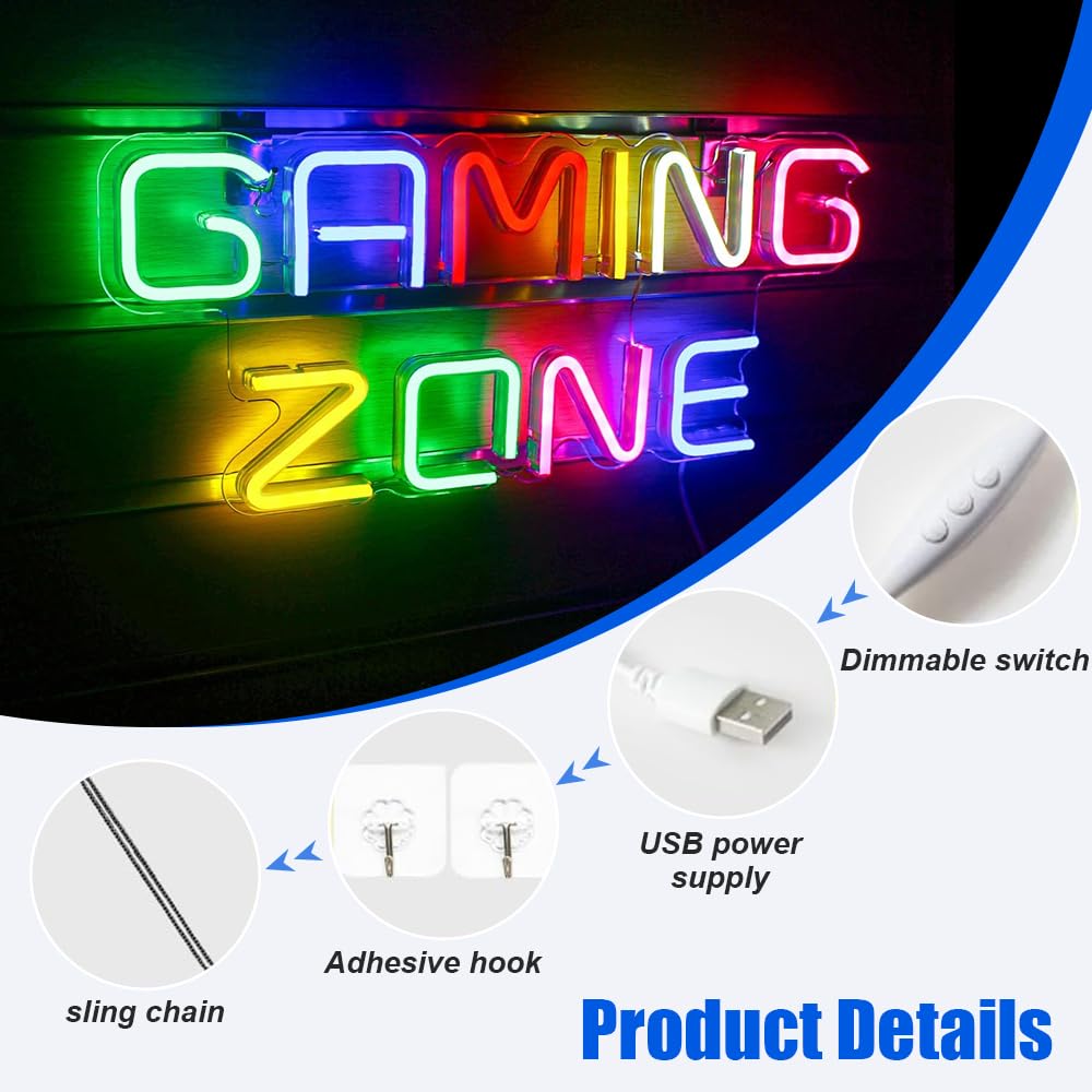 Dhqkqg Gaming Zone Neon Light Sign, Colorful Game Neon Sign for Wall Decor Gaming Letter LED Neon Light - Image 4