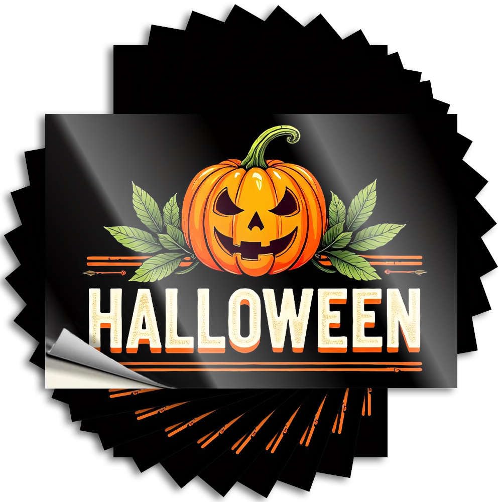 Lettering Sticker Upgrades Peel and Stick - Halloween Pumpkin with Green Leaves. Helmet Rock Waterproof Vinyl for Boys(6X9CM)