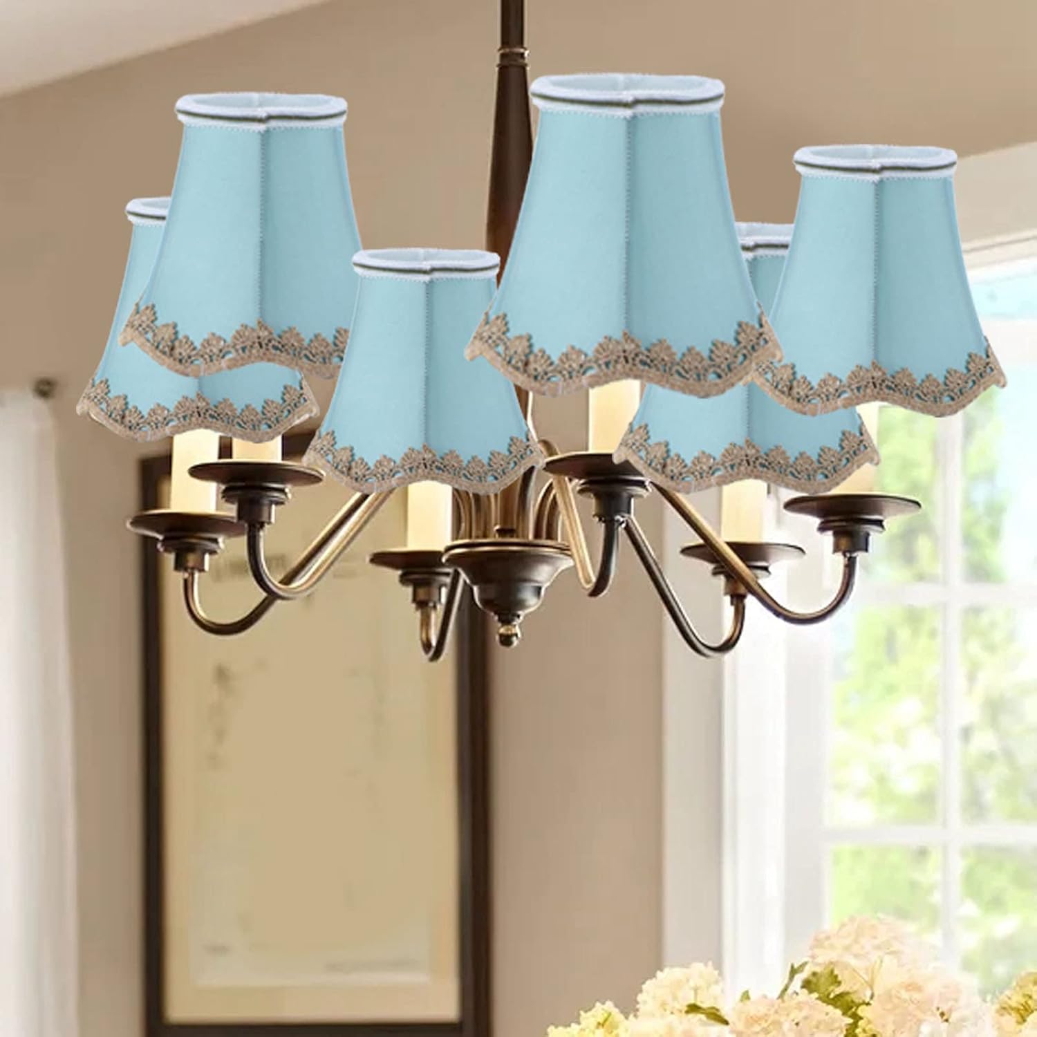 3Pcs Fabric Lampshade Chandelier Lamp Shade Candle Chandelier E14 Lamp Cover ClipType Modern European for Home Hotel KTV Green