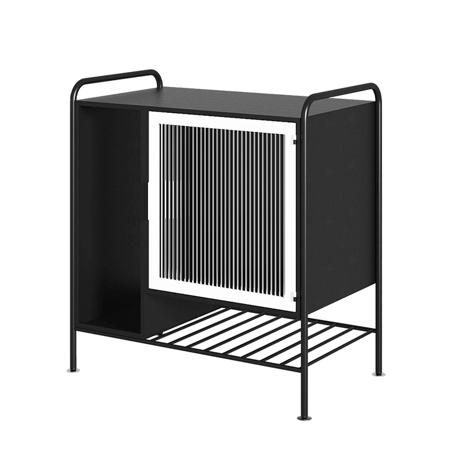 Schmiedeeiserner Sofatisch, Beistelltische, kompakte Tischmöbel mit Aufbewahrungsschrank, schwarz und grün, kompakte Beistelltische, Ausstellungstische für Wohnzimmer, Schlafzimmer, Arbeitszimmer,