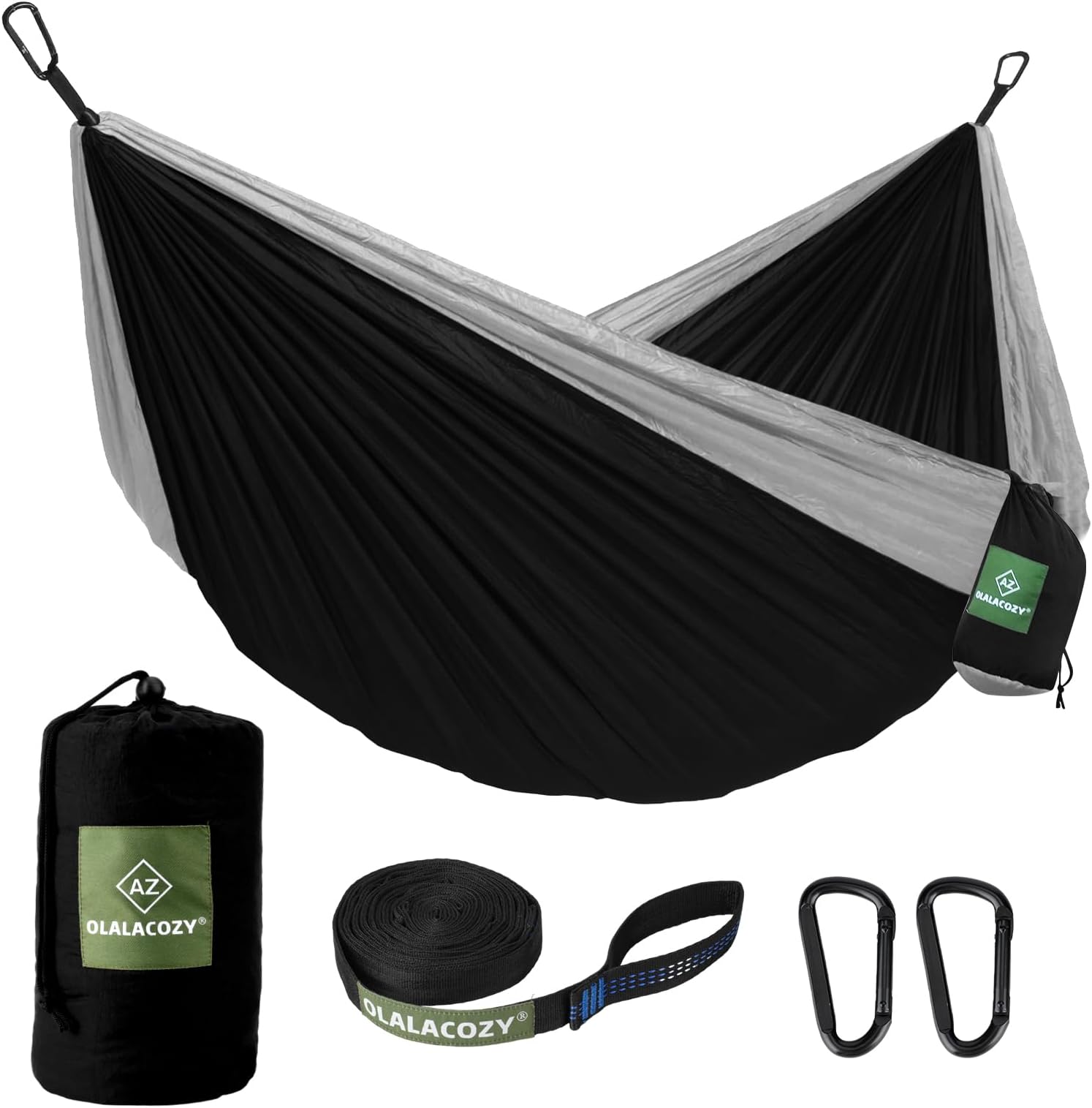- Camping Hammock,Camping Essentials,Lightweight Portable Double & Single Hammock with Tree Straps, Camping Gear for Outside Hiking Camping Beach Backpack Travel (Black & Grey, Medium)