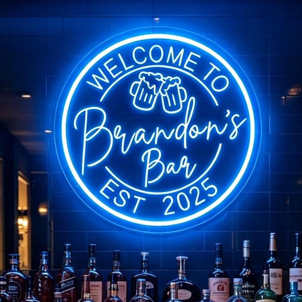 Custom Welcome Bar Neon Sign – 7 Color LED Light with Cheers Icon – Personalized Acrylic Wall Decor for Entryway