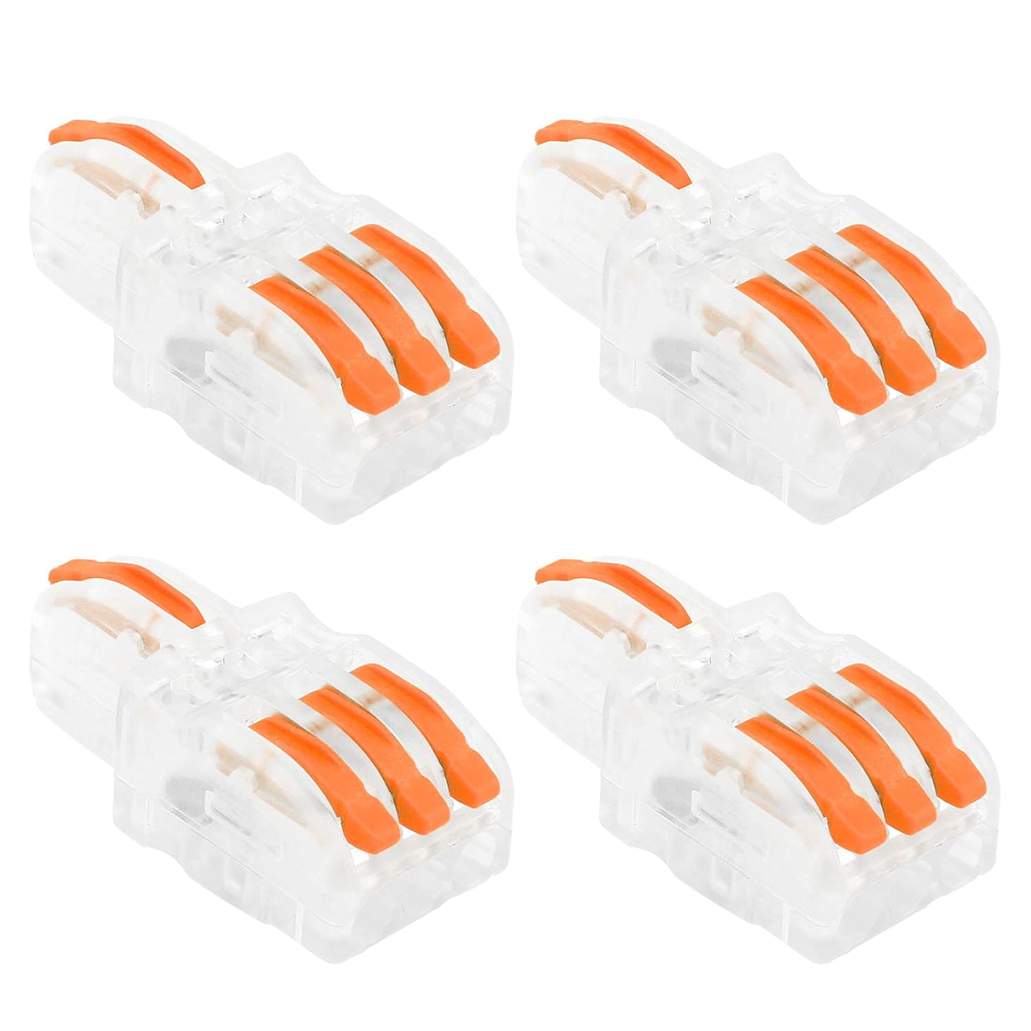 Fafeicy 20pcs SPL Wire Connectors 25A/250V, 1 in 3 Out Compact Wire Connectors for 0.08-2.5(4) mm²/AWG28-12 Soft & Hard Wire(Orange), Terminals