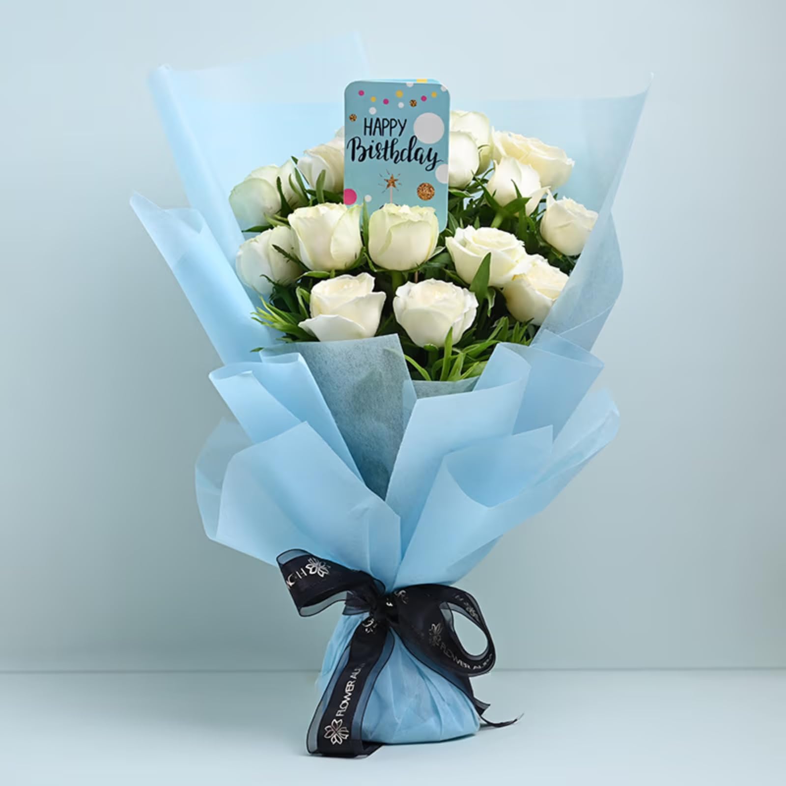 FlowerAura Romantic Fresh Live 10 White Roses Flower Bouquet With Happy B'day Card Perfect Birthday Gift For Girlfriend, Boyfriend, Colleagues, Husband, Wife, Siblings & Parents (Same Day Delivery)-image-15