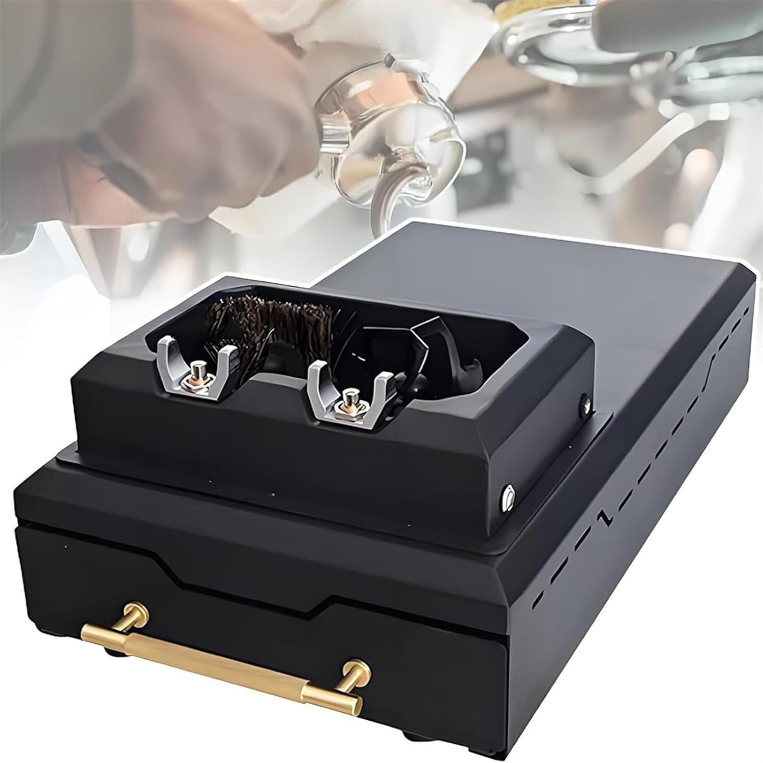 Limpiador Portafiltros Eléctrico Gran Capacidad, 58 Mm Máquina Automática Limpieza Posos Café 150 W con 2 Raspadores Y 1 Cabezal Cepillo para Un Lavado Rápido En Cafeterías O En Casa