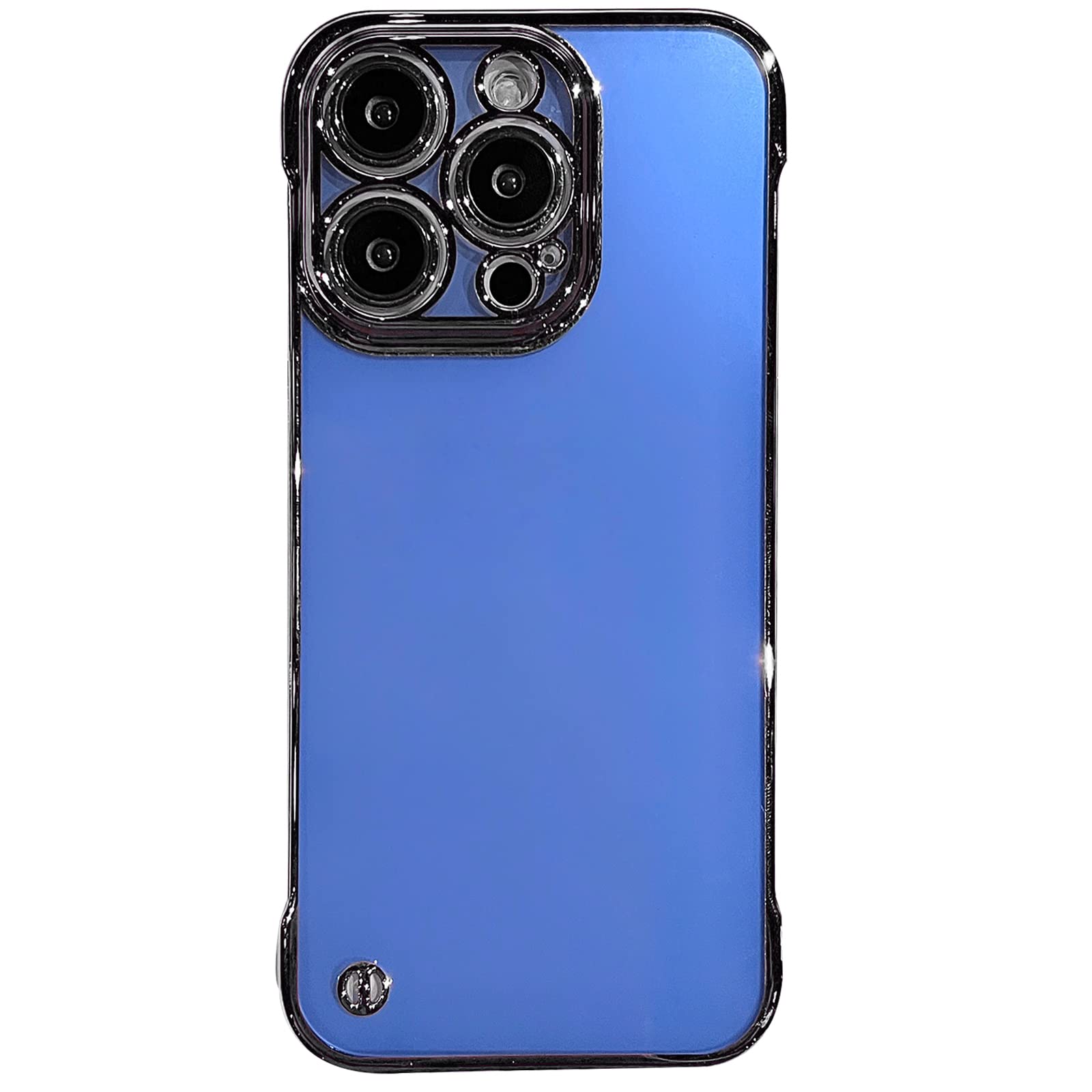 LUVICompatible with iPhone 14 Pro Max Frameless Case Ultra Thin Clear Glossy Hard PC Metal Bumper Fashion Luxury Protection Shockproof Case for Women Girls