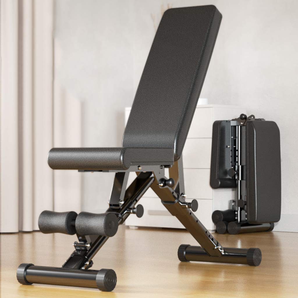 QFF@ Unisex Adjustable Sit Up Bench/Multifunctional Folding Dumbbell Stool/Roman Chair Priest Stool/Abdominal Training Workout Slant Bench/Home Sports Fitness Equipment (Black)
