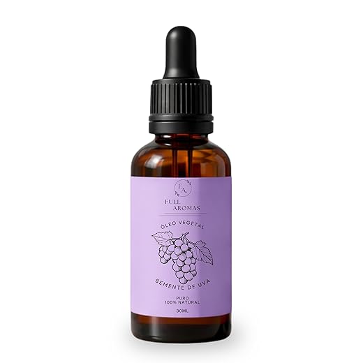 Óleo Vegetal de Semente de Uva, 100% Natural, Extraido a Frio, Textura leve, Rico em Vitamina E, Hidratante, Pele e cabelo, 30ml