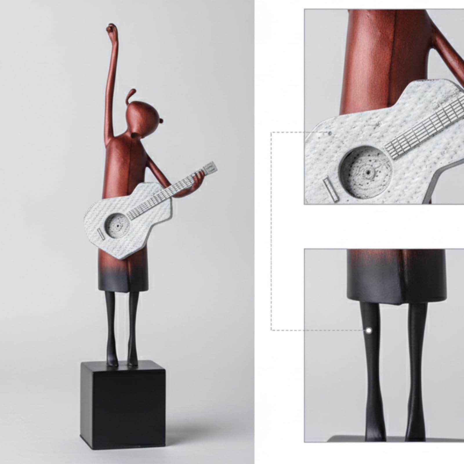 Scultura Stilizzata in Metallo Sottile Scultura con Chitarra Astratto per Musicisti, Ingresso, Ufficio, Nero, 15 10 45CM
