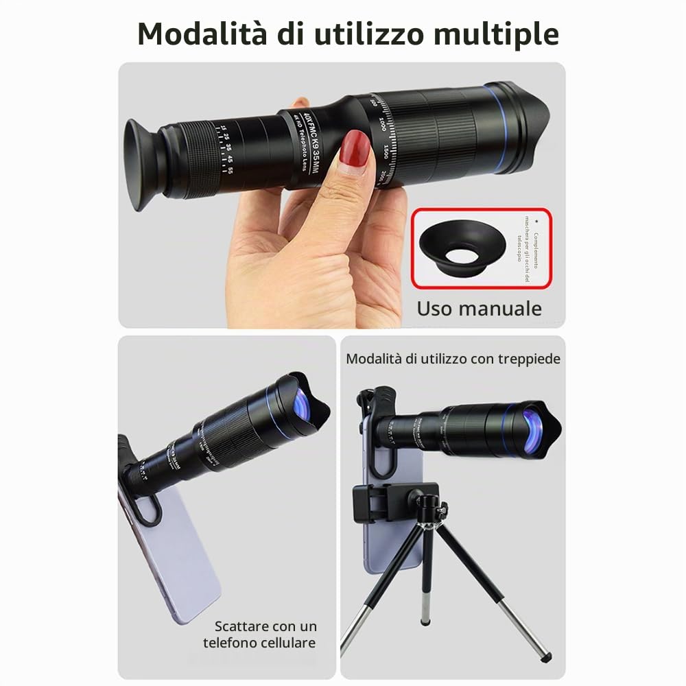 Andoer Kit Teleobiettivo 40X per Telefono Cellulare Teleobiettivo Telefono Mobile Lens Telescopio per Escursionismo Campeggio Osservazione Della Fauna Selvatica Moon Sports Game Concert Watch
