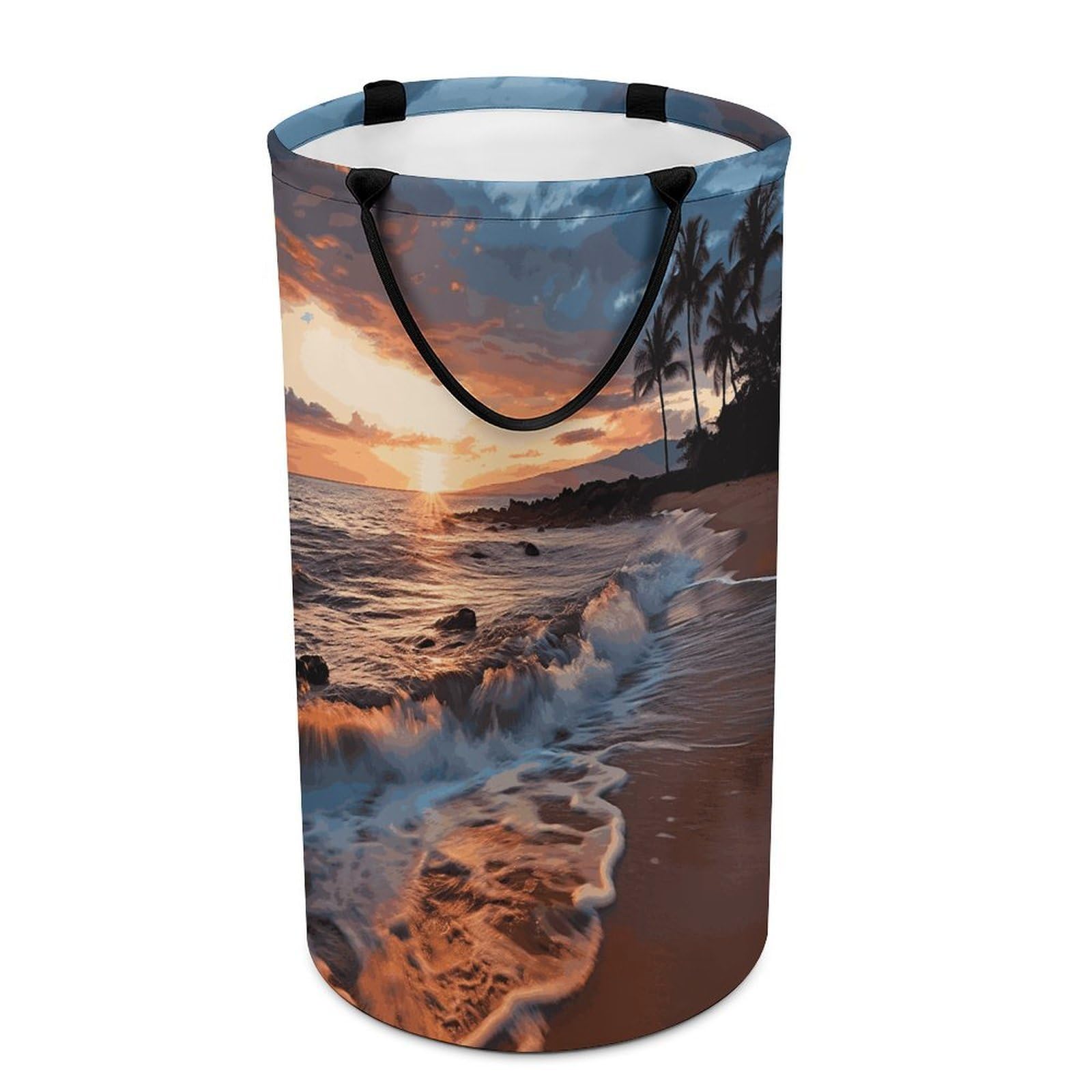 Beach Maui Hawaii Sunset Sea Waves Clouds Laundry Hamper Waterproof Polyester Laundry Baskets Collapsible Dirty Clothes Storage Basket Clothes Hampers with Sturdy Handles for Travel Bedroom