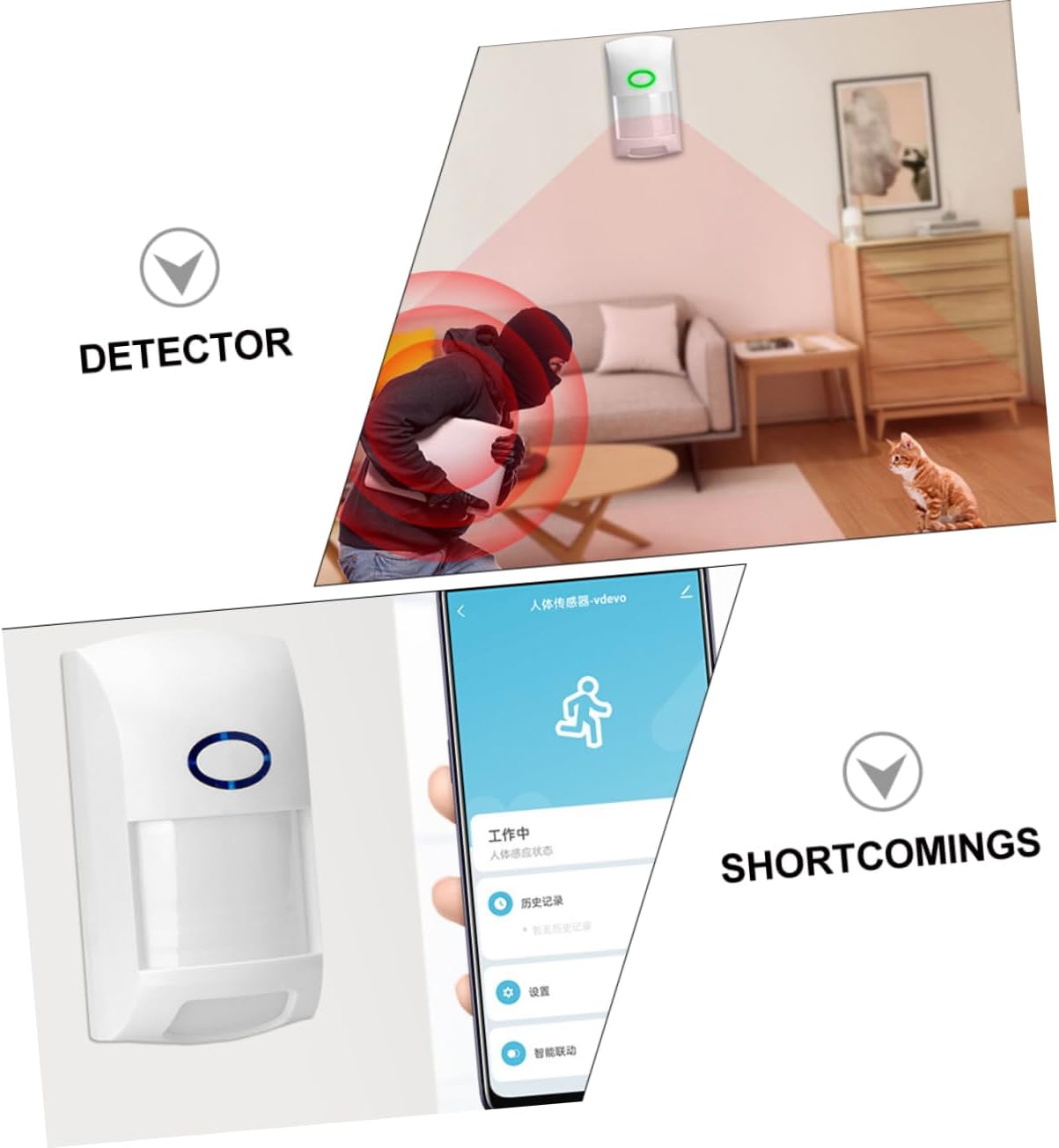 3pcs Detector Alarm Wide Angle Detection Range Sensitivity Compact Design for Indoor Security White