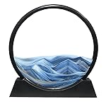 Aoderun Moving Sand Art Picture Round Glass 3D Deep Sea Sandscape in Motion Display Flowing Sand Frame Relaxing Desktop Home Office Work Decor (7, Blue)