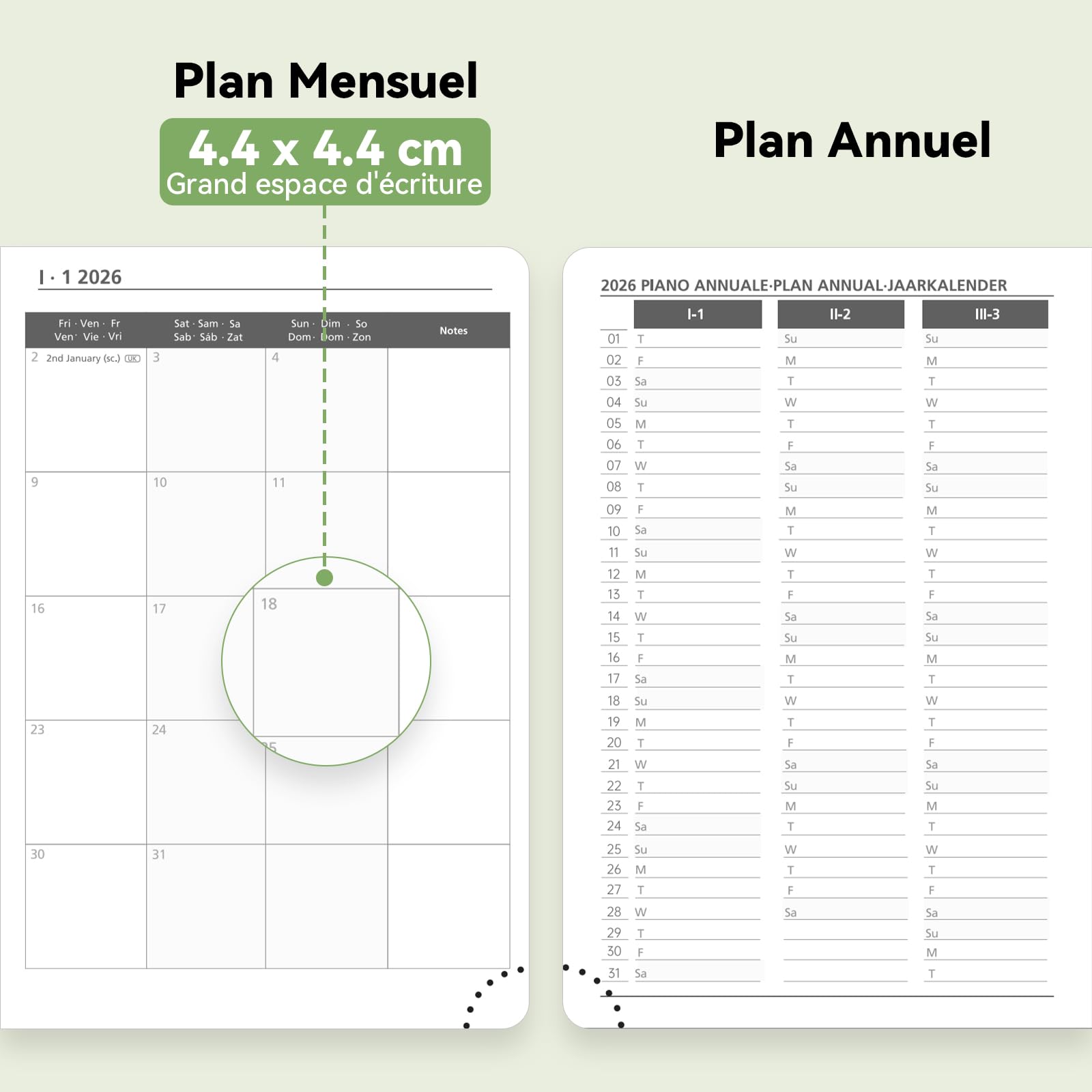 Agenda semainier 2026 A4 28,6 x 21 cm Couverture rigide 12 mois Janvier à Décembre