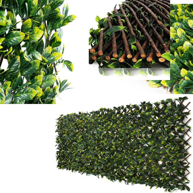 2m x 1m Artificial Laurel Leaf Expanding Fence, UV-Protected Privacy Screen for Garden, Balcony, Patio Greenery Trellis, Weather-Resistant Indoor Outdoor