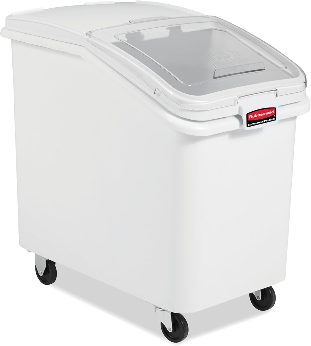 ProSave Contenedor de ingredientes para almacenamiento en estante con pala, capacidad para 600 tazas, plástico, blanco, tapa deslizante, contenedor con ruedas para organización de alimentos en cocina/restaurante