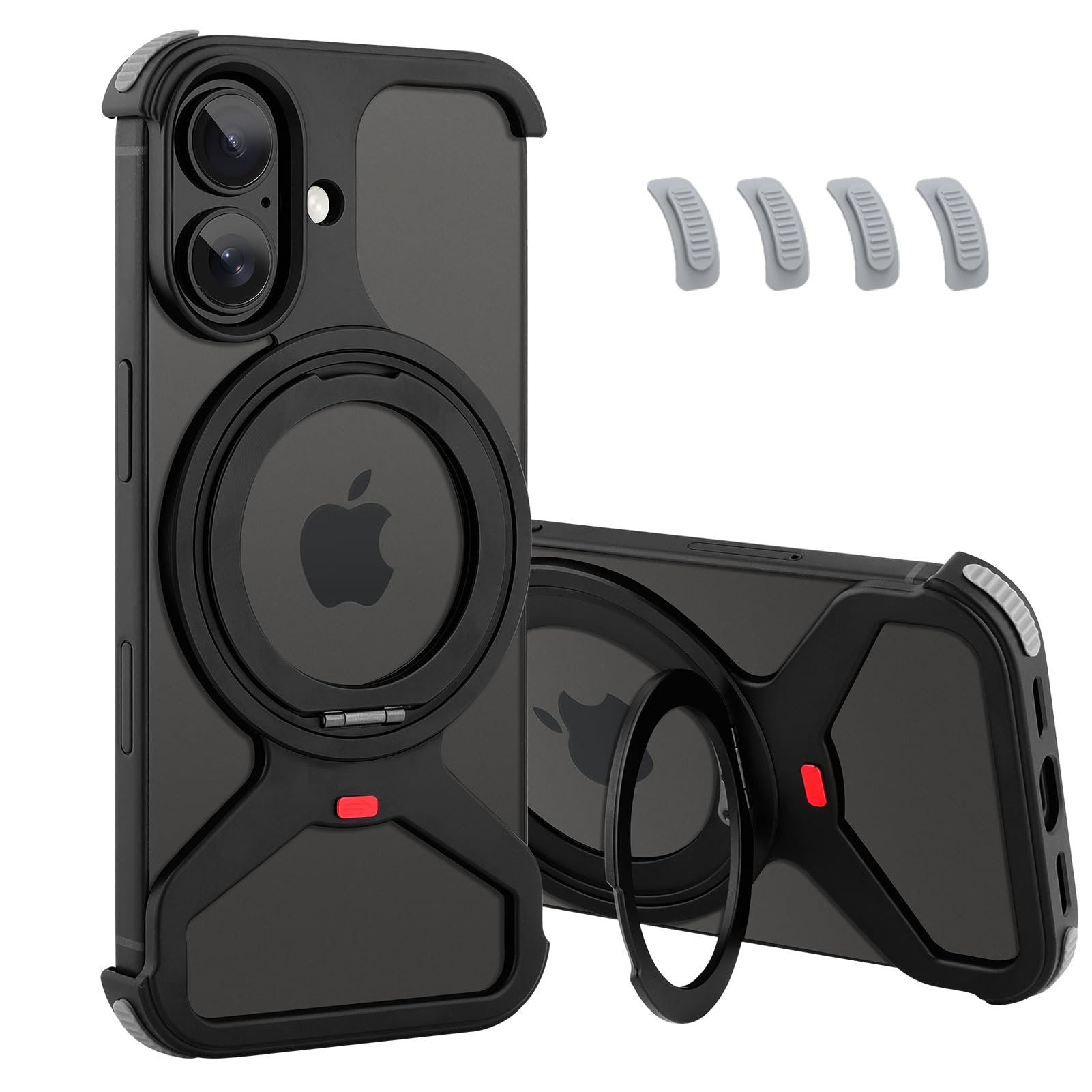 PIGLULOO Metal Frameless Stand Phone Case Compatible with iPhone 16 Phone Case Metal Magnetic Frameless Kickstand Case (Metal Black Case)