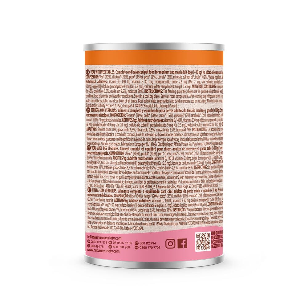 Nature's Variety - Paté para Perros Adultos Medianos y Grandes con Ternera 12 x 400g