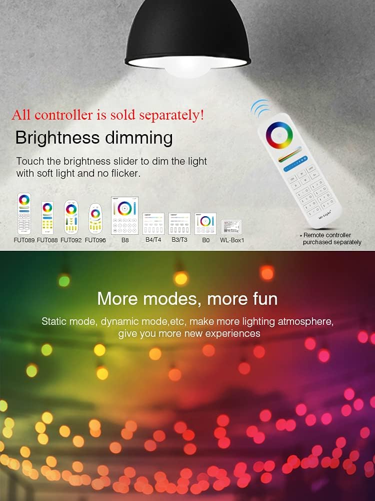 LGIDTECH Pack of 4 FUT012 RGBWW 9W Smart 2.4GHz RF WiFi LED Light Bulb E27 RGB+CCT Color Changing,Color Temperature Adjustable,Remote and Hub for Smartphone APP Control is Sold Separately
